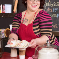 Ginger-haired fatty Kitty McPherson sports short hair and glasses while getting naked in over coffee