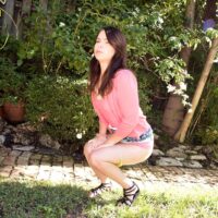 Fully dressed teener Jennifer Matthews flashing upskirt undies while outdoors