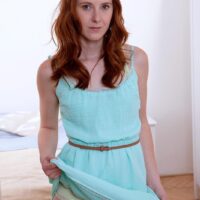 Redheaded teen solo girl models in the nude for a tease photo shoot