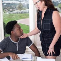 Over 60 doll Maria Fawndeli tempts a junior black man while tutoring him