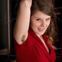 inked amateur Jada unveils her hairy underarms and pubic hair as she takes off her red sundress